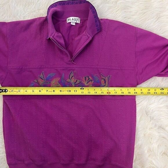 Blast Vintage 90s Fuchsia Pink Butterfly Print Sweater Pullover Women’s Medium - Picture 6 of 10
